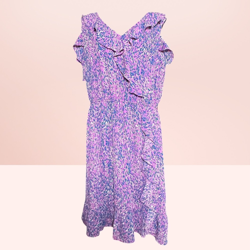 Simply Styled Ruffle Cold Shoulder Dress Abstract Print Size 12 Purple Blue